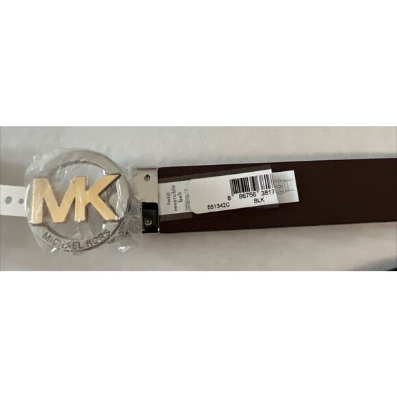 MICHAEL KORS BELT REVERSIBLE BLACK MK LOGO/BROWN 2-Tone MK LOGO BUCKLE STYLE!! - Picture 14 of 15